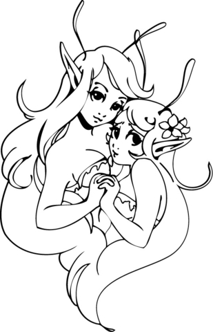 Two Elf Girls Coloring Page